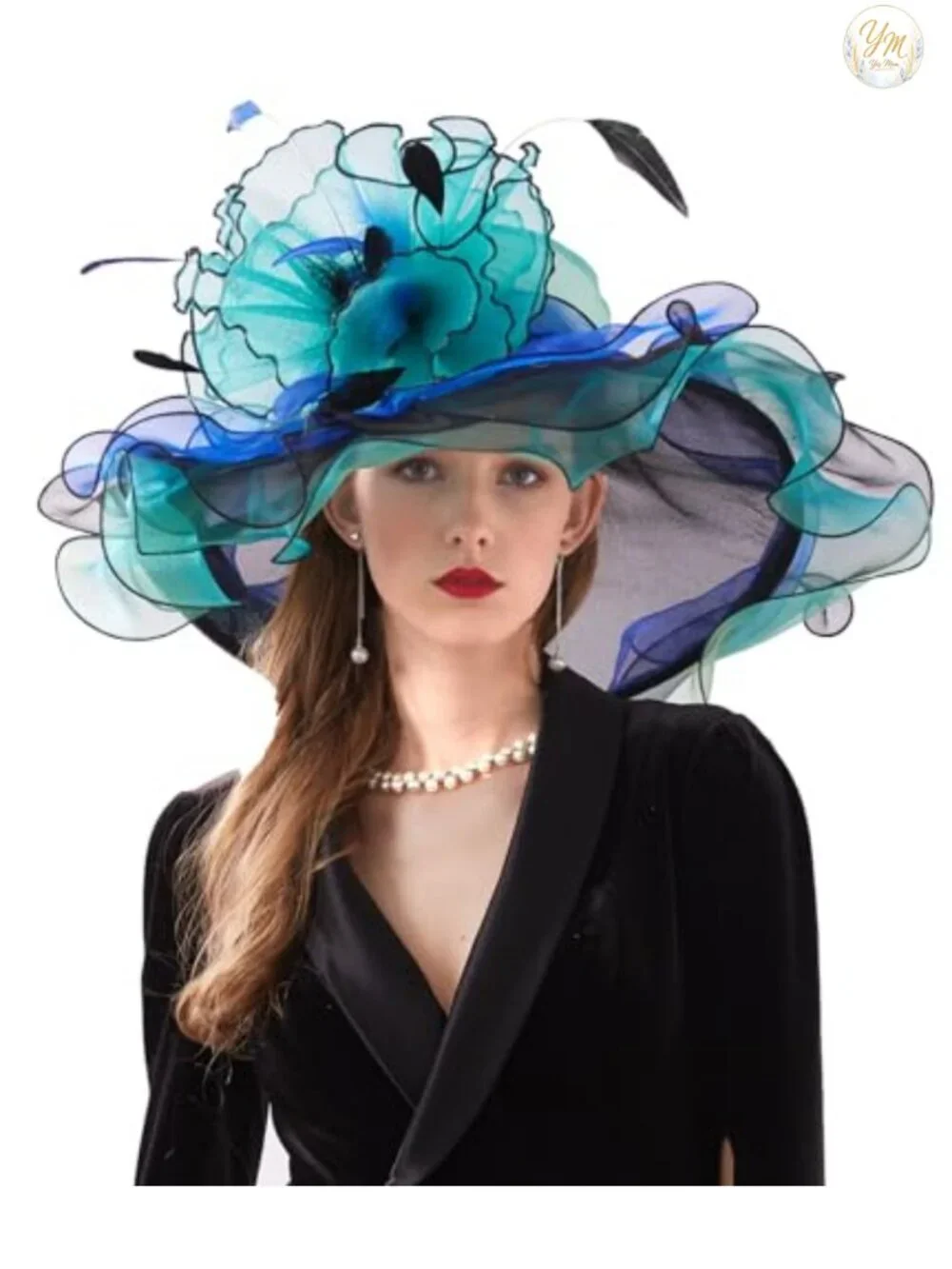 Organza Fascinator Hat with Detachable Flower for Wedding Church Derby